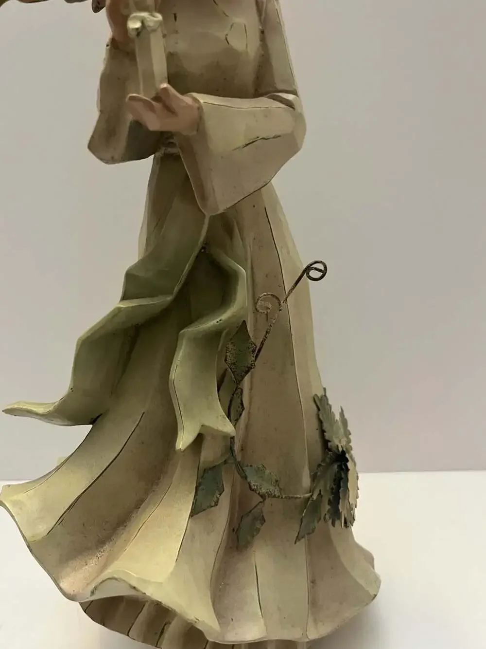 Ganz Resin Angel Figurine Holding Candle with Metal Vine and Wings